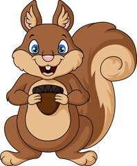Cute squirrel cartoon holding acorn © artnovielysa