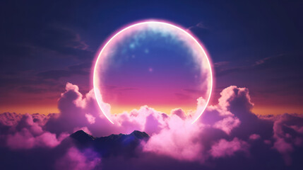 Glowing circle with colorful clouds