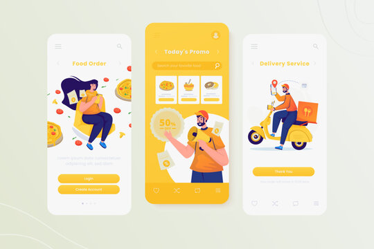 Pizza delivery illustration on mobile onboard screen design
