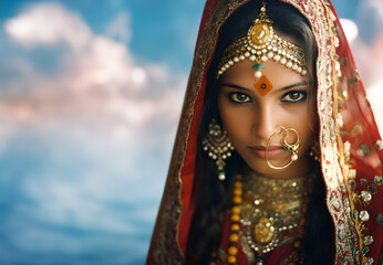 Fototapeta na wymiar Spirit of Splendor: A Beautiful Indian Woman's Joyful Presence at the Cultural Festival