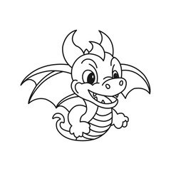 dragon coloring book colorless, cute cartoon dragon