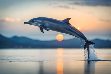 dolphin jumping out of the water - obrazy, fototapety, plakaty