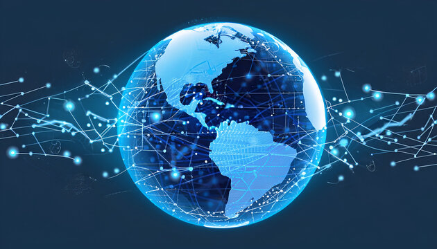 Blue globe with technological lines background