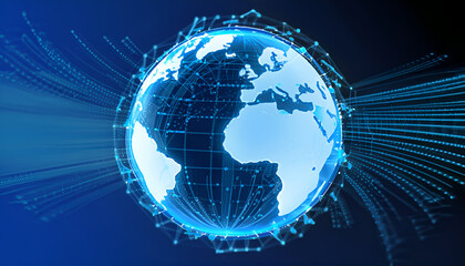 Blue globe with technological lines background