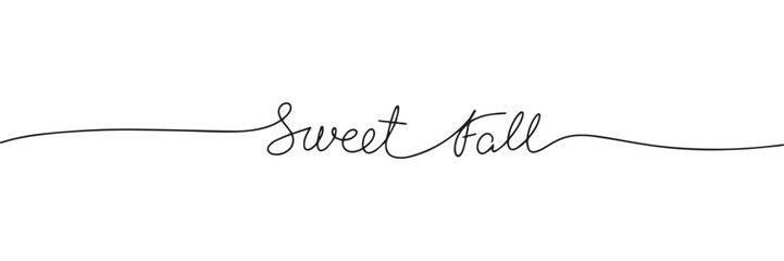 Sweet Fall one line continuous word. Autumn phrase banner. Handwriting fall quote. Vector illustration.
