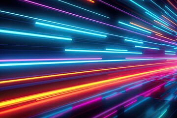 Abstract motion. Glowing lines create a neon panorama with a shiny, vibrant effect.
