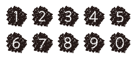 クレヨン素材　ラフな手描きの数字アイコンセット