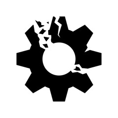 Broken gear icon isolated on background 
