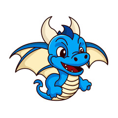 blue water dragon symbol of the year 2024, vector cartoon dragon looks away