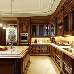 Luxury domestic kitchen with elegant wooden design