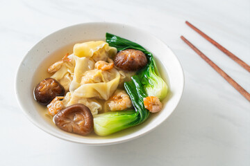 pork dumpling soup with shrimps and vegetable