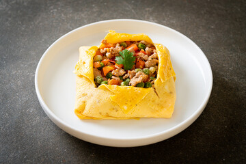 egg wrap or stuffed egg with minced pork and vegetable