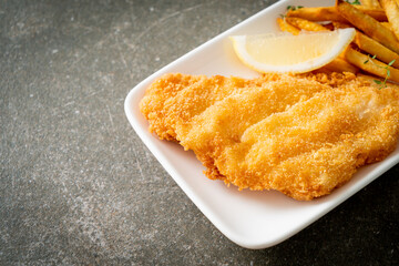fish and chips - fried fish fillet with potatoes chips