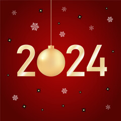 2024 Happy New Year greeting card vector template.