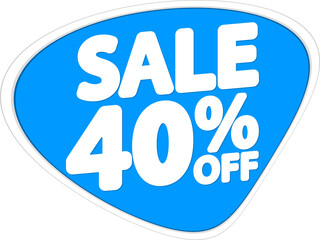 Sale 40% off, discount tag on transparent background. Promotion sign for shop or online store, PNG illustration