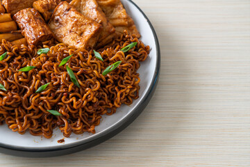 Jajangmyeon or JJajangmyeon with Odeng and Omuk - Korean Instant noodles with Korean fish cake in black bean sauce