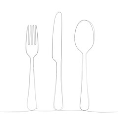 Set of fork, knife and spoon isolated on white. Vector line illustration. Ready for your design. EPS10.