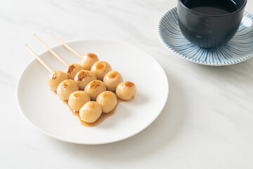 Mitarashi dango. Dumpling in a sweet soy sauce