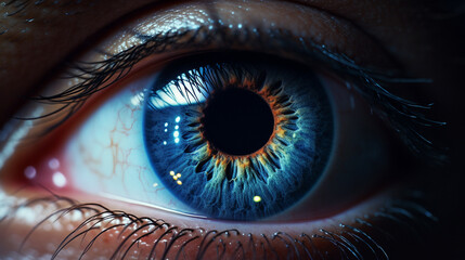 Multicolored iris with stars reflecting in the eye