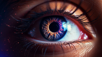 Multicolored iris with stars reflecting in the eye