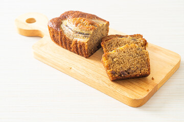 banana cake on wood board
