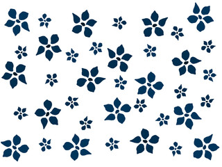 A hand-drawn, calm navy blue, cute floral pattern