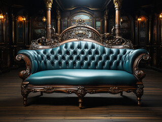 Timeless Elegance: Hyper-Realistic Victorian Blue Double Couch