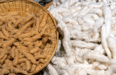 kapok fiber  on rattan basket in the agricultural textile industry