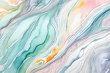 watercolor paint.illustration. soft pastel color and silver lines with liquid. Generative AI.