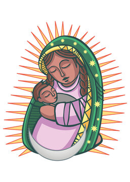 Digital illustration of Virgin Mary with Baby Jesus