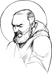 Hand drawn illustration of Saint Padre Pio.