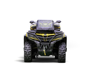 Fototapeta premium Four quad yellow bike front side view 3d render on white