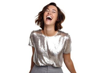 Portrait of Brunette Woman Laughing Isolated on Transparent Background