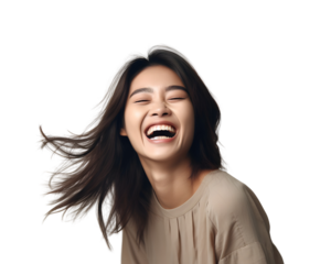 Cute Asian Girl Model Laughing with Joy, Isolated on Transparent Background, No Background
