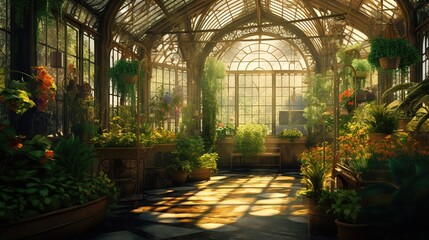 tropical flowers in a greenhouse