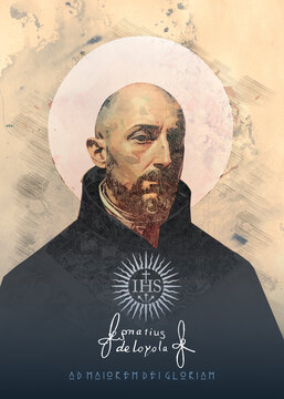 Hand drawn illustration of Saint Ignatius of Loyola with generative AI