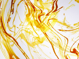 Yellow art background with blots and lines. Contemporary abstract art background.