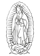 Hand drawn illustration of the Virgin of Guadalupe.