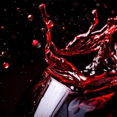 Macro red wine on black background abstract splashing