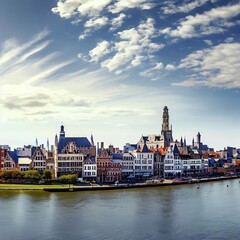 Panorama of Antwerp across Scheldt River