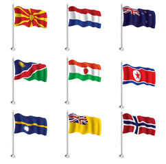 Namibia, Nauru, Netherlands, New Zealand, Niger, Niue, North Korea, Norwegian and North Macedonia Flags Set.