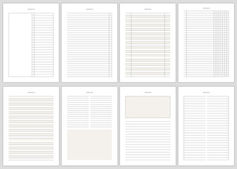 Minimalist planner pages templates. note