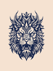 The dragon lion head hand  black and white vector illustration 