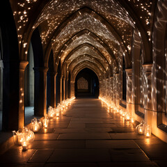 Romantische Lichterkette Gewölbe Kirche Romantic chain of lights vault church