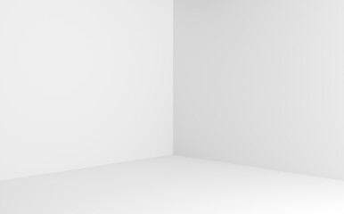 Corner of a white room. Minimalistic empty studio background for product display. Blank showroom stage.