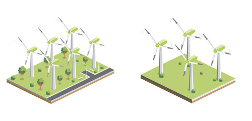 Wind Turbines Farm. Isometric Power Generator. © BooblGum