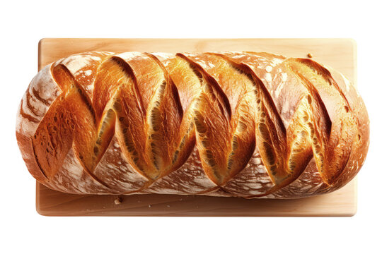 Freshly baked bread on wooden board, PNG