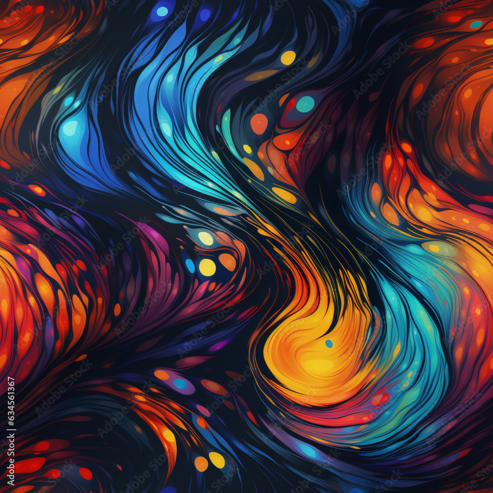 Fototapete An abstract image of a fingerprint with vibrant, multi-colored swirls and patterns, suggesting uniqueness and individuality. Pattern for tiles. Generative AI technology.