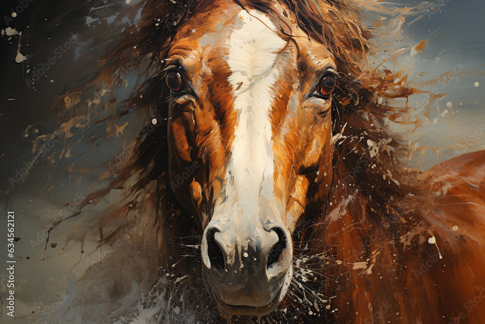 Poster A close-up photograph of a horse's eye, revealing its depth and soulful expression that draws a connection between humans and animals. Generative AI technology.
