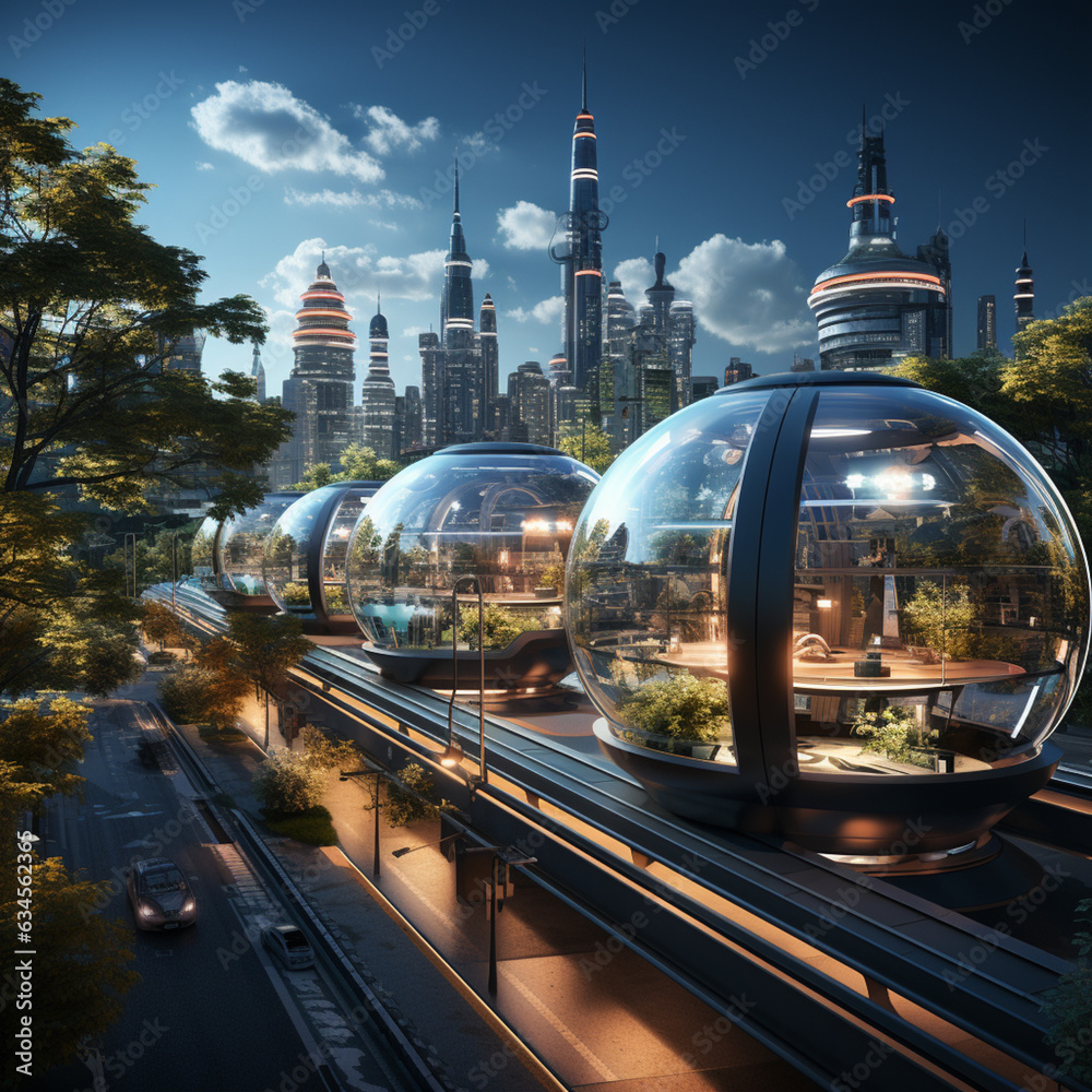 Poster a futuristic urban landscape with sleek generator booths integrated seamlessly into the cityscape, e